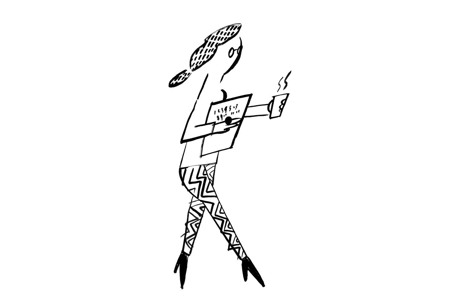 サトウアサミによる装丁イラスト。パターン柄のパンツとヒール姿で颯爽と歩く女性が、自由でクリエイティブな日常を象徴。
Cover illustration by Asami Sato. A woman in patterned pants and heels strides forward, symbolizing a free-spirited, creative life.