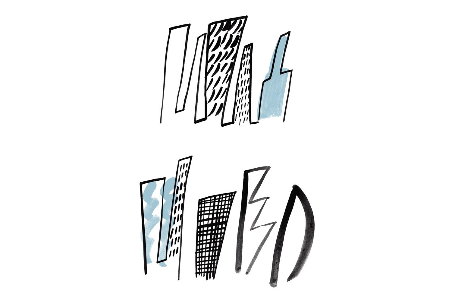 ニューヨークの街並みを描いた挿絵。都会での生活を象徴するモチーフとして書籍内に登場。
An illustration of New York’s skyline, symbolizing urban life featured in the book.
