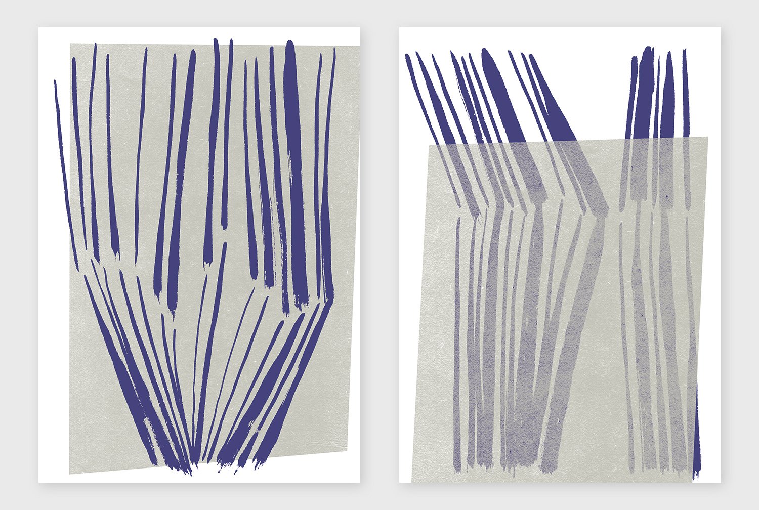 KONTONシリーズのアートワーク(2022年)。縦に伸びる藍色の線画がリズムを感じさせるミニマルな構成。Artwork from the 2022 KONTON series. Minimalist composition featuring vertical indigo strokes with rhythmic flow.