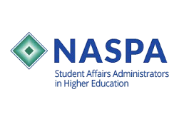 NASPA logo with green diamond and blue text reading 'NASPA Student Affairs Administrators in Higher Education'