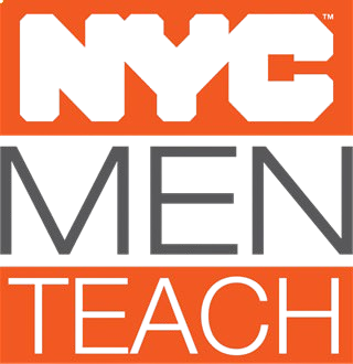 NYC Men Teach logo with black and orange text on a white background.