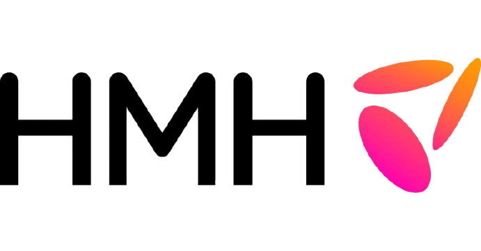 HMH logo with stylized, gradient-colored abstract shape on the right