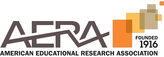 Logo of the American Educational Research Association, featuring stylized text 'AERA' and a graphic of overlapping squares in shades of orange and beige, with the founding year 1916.