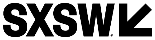 Black logo with the word 'SXSW' in bold letters.