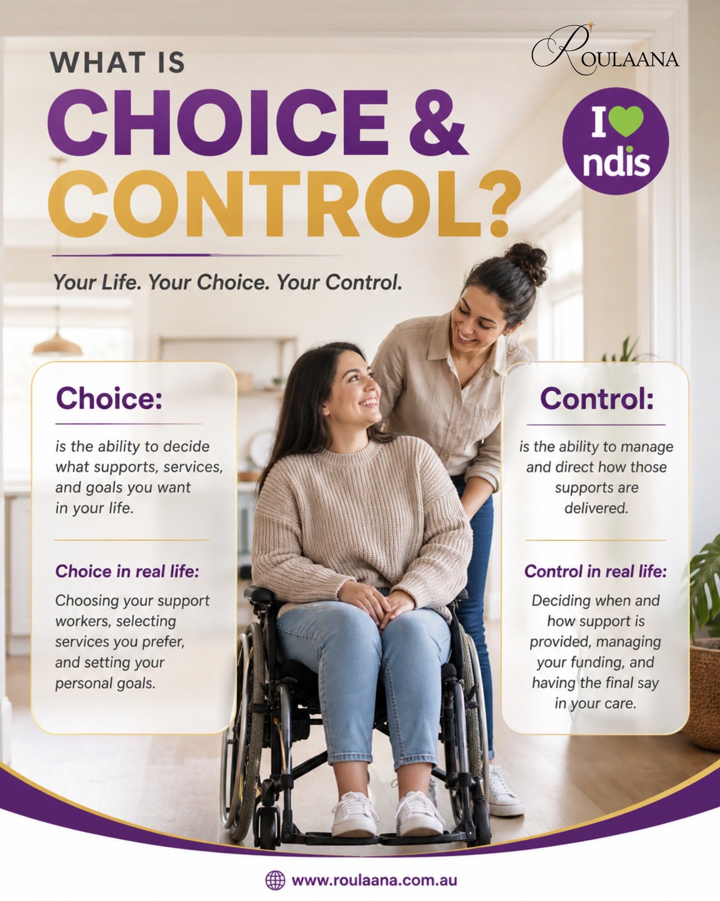 Your life. Your choices. Your control.

Because you deserve support that works your way &mdash; not the other way around.

Start your journey today.
🌐 www.roulaana.com.au