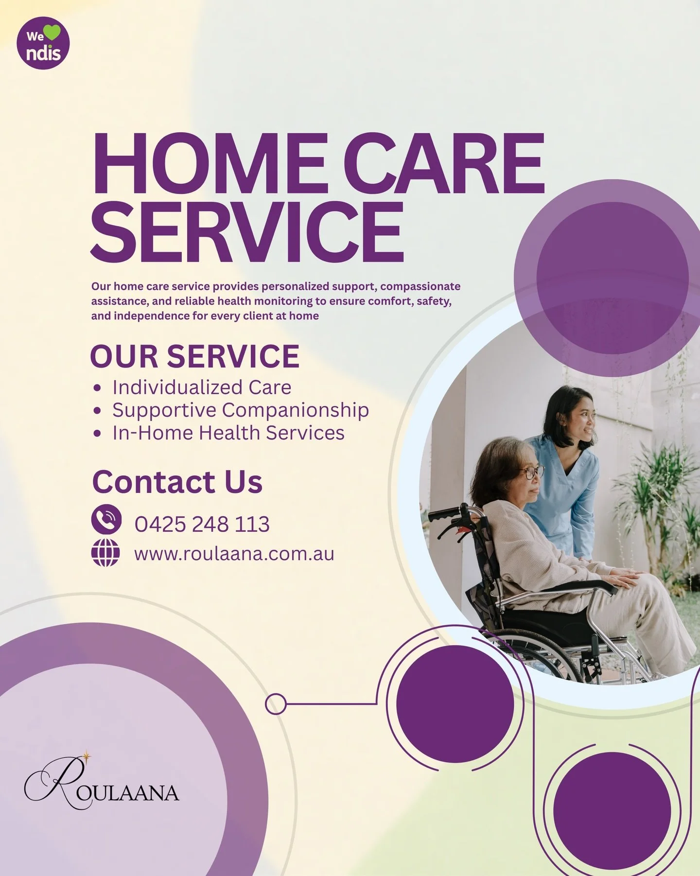 Proud to support NDIS participants with compassionate home care services 💜
From personalized care to daily support, Roulaana is here to help you live independently and confidently at home.

#ndisprovider #roulaanadisabilityservices