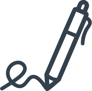 Icon of a pen with a curly line representing writing