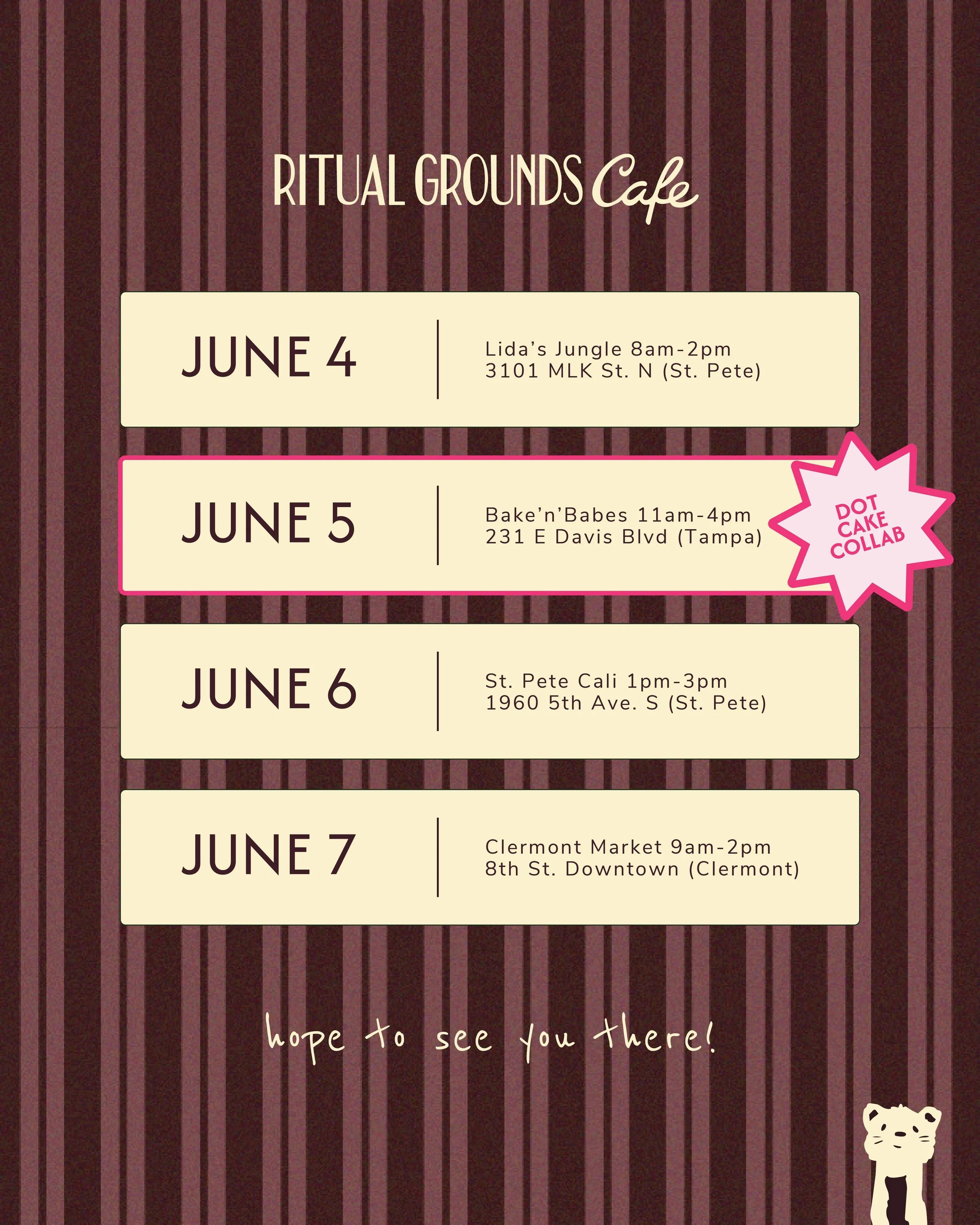June is off to a great start! We have some NEW locations we&rsquo;ll be attending plus a special collaboration event with our friends over at @bakenbabes 😍. For our ORLANDO folks, we&rsquo;ll be in the Clermont area for @downtownclermontfm this sund