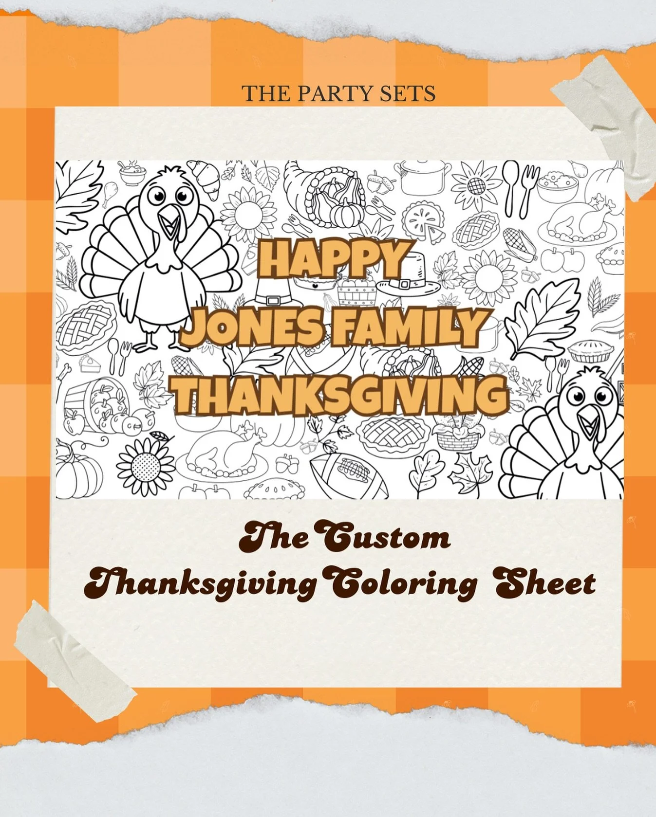 ✨ Add a thoughtful touch to your Thanksgiving table this year with a custom coloring sheet made just for your gathering! Whether you want a big, busy banner for all the kids to color together, or individual sheets at each place setting, this is a fun