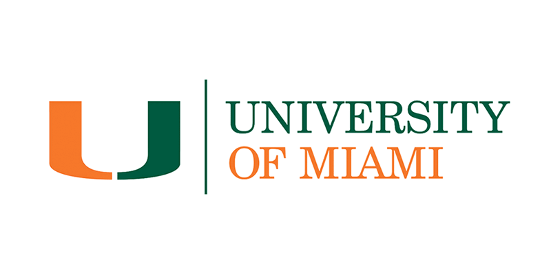 University of Miami logo with orange and green colors and text 'University of Miami'