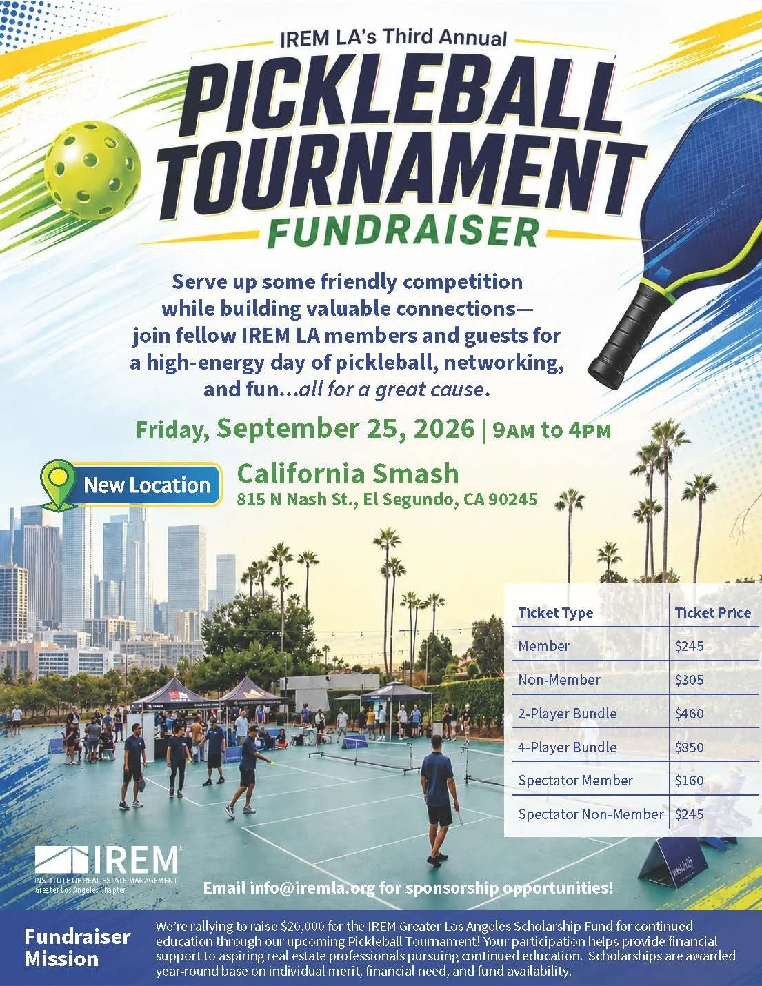 IREM LA's Annual Pickleball Fundraiser @ California SMASH