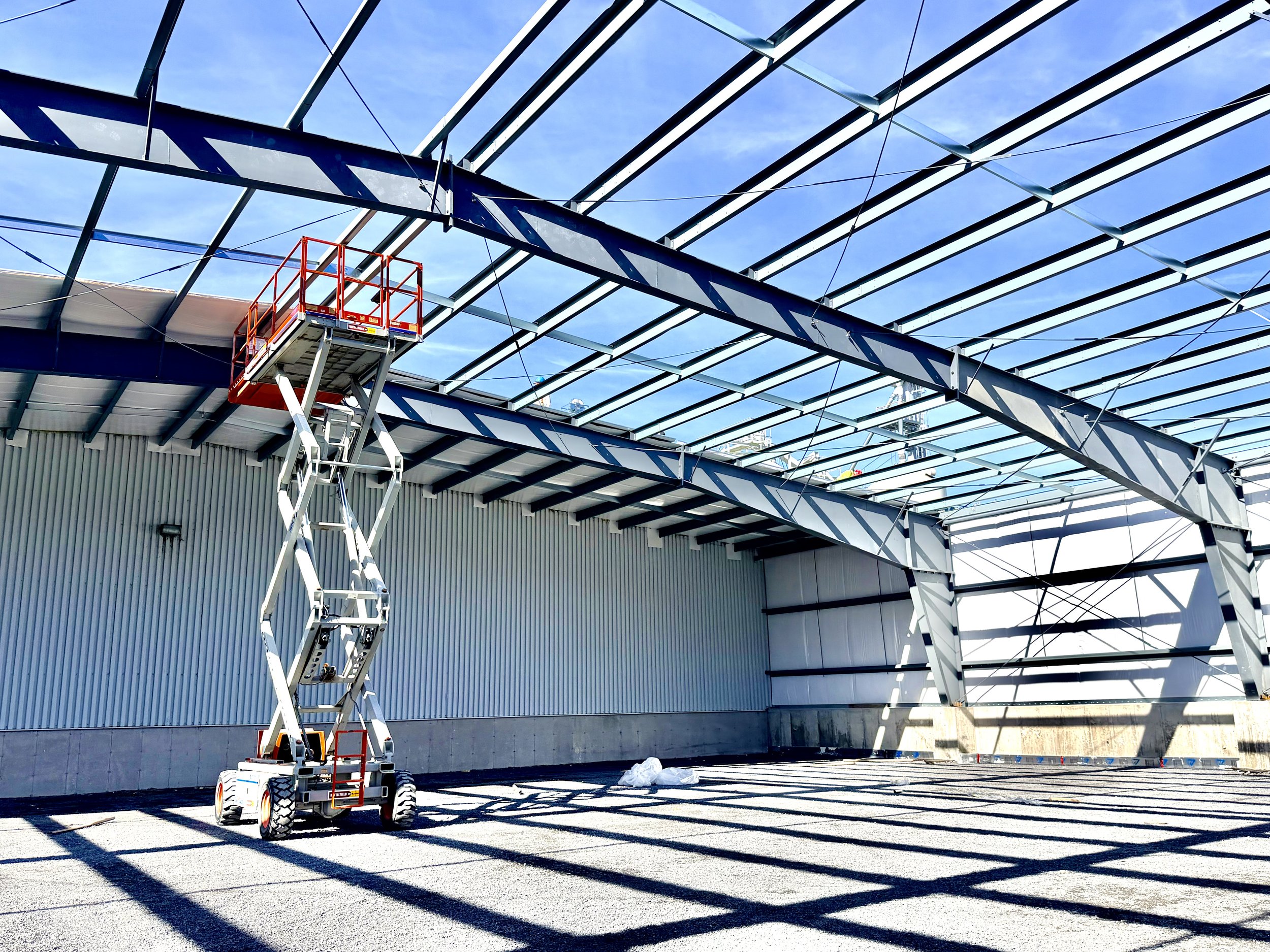 Construction tie-in between new and existing Beatty Seeds structures