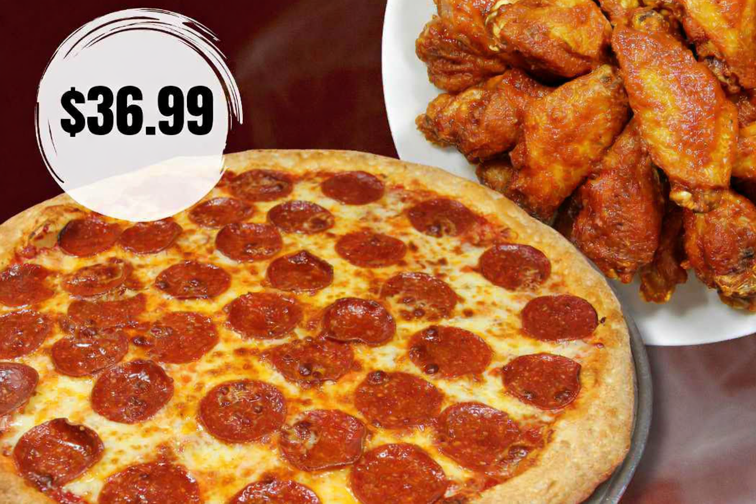 Special at Big Bite Pizza: Spicy wings and pepperoni pizza for $36.99