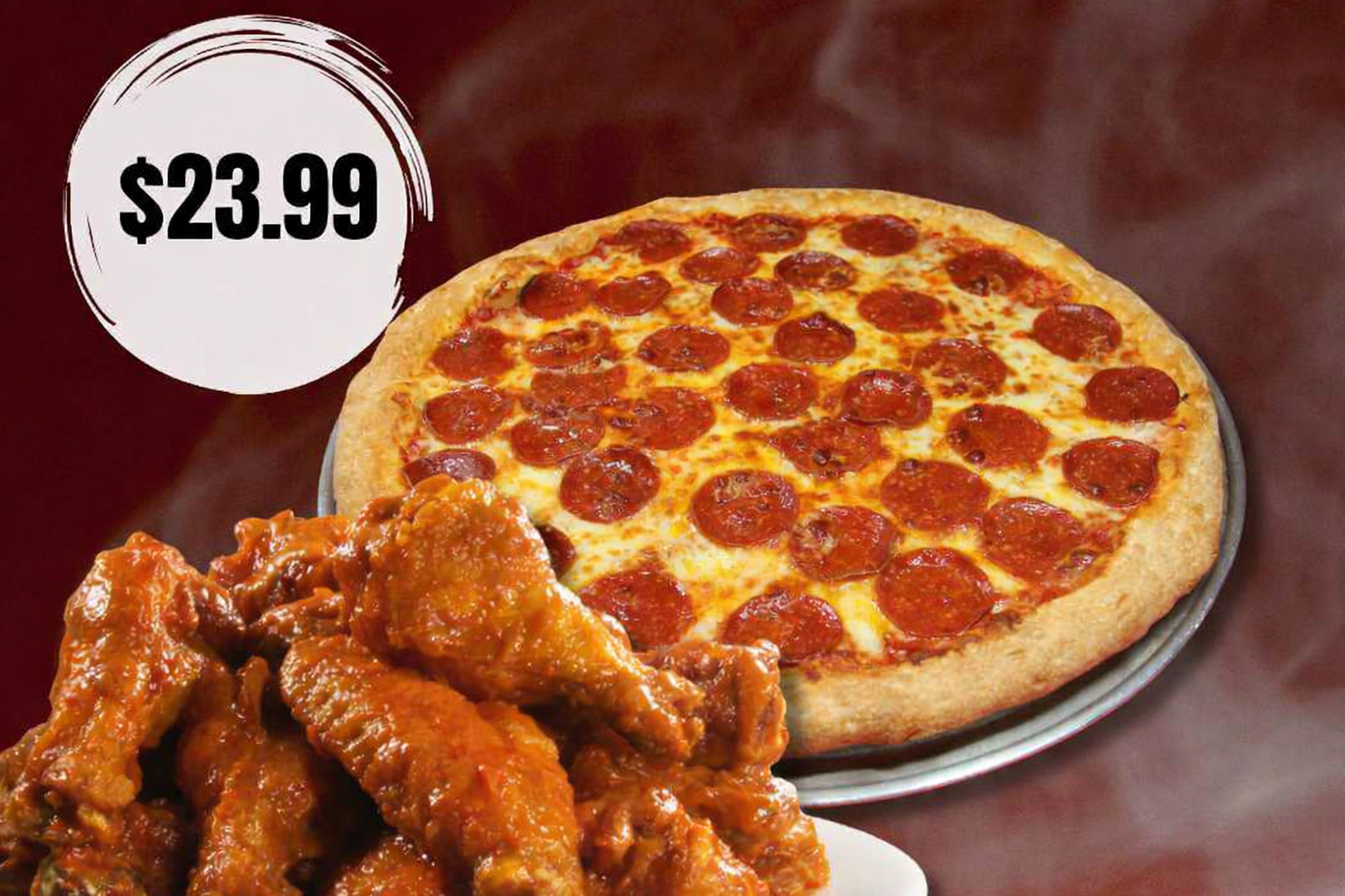 Special at Big Bite Pizza: Spicy wings and pepperoni pizza for $23.99