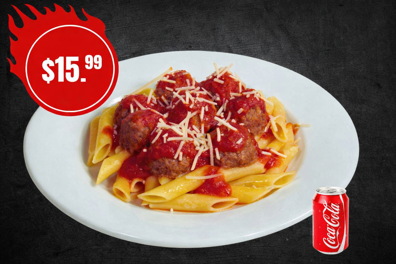 Meatball pasta and a drink