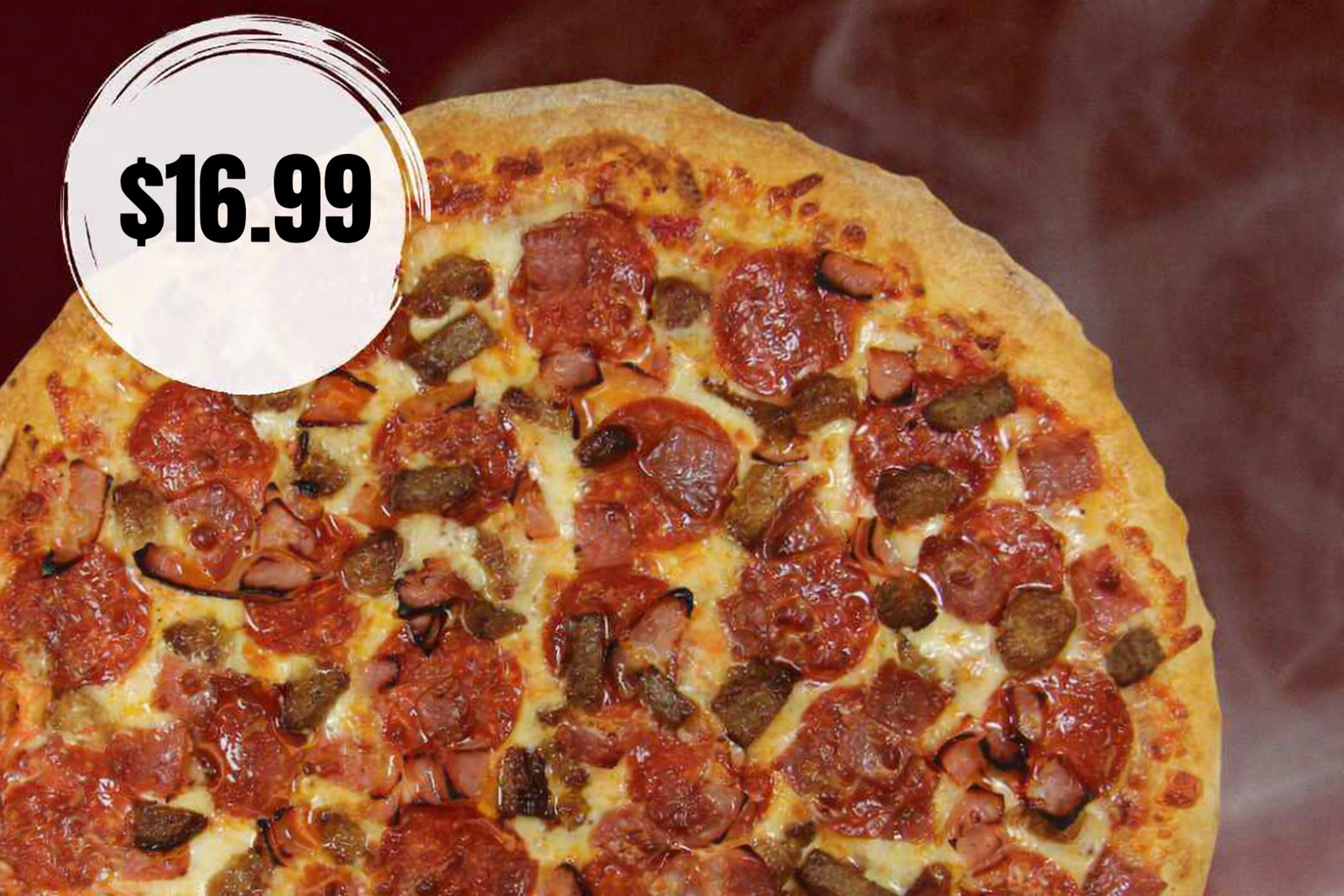 Large pepperoni pizza for $16.99