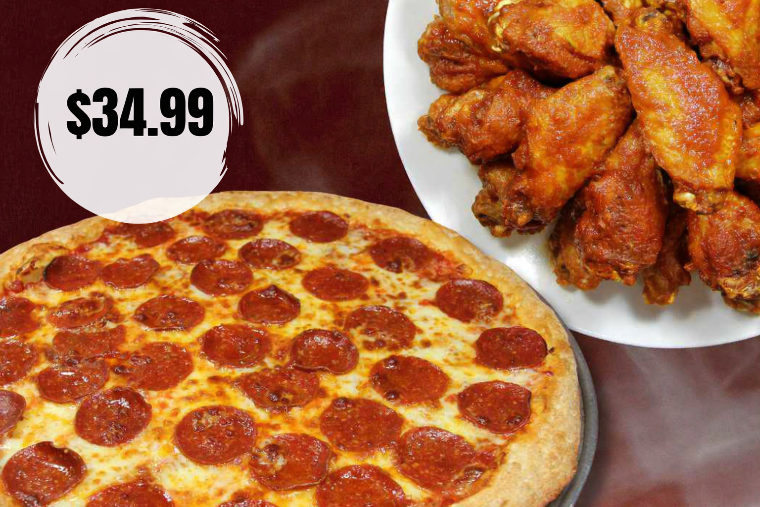Special at Big Bite Pizza: Spicy wings and pepperoni pizza for $34.99