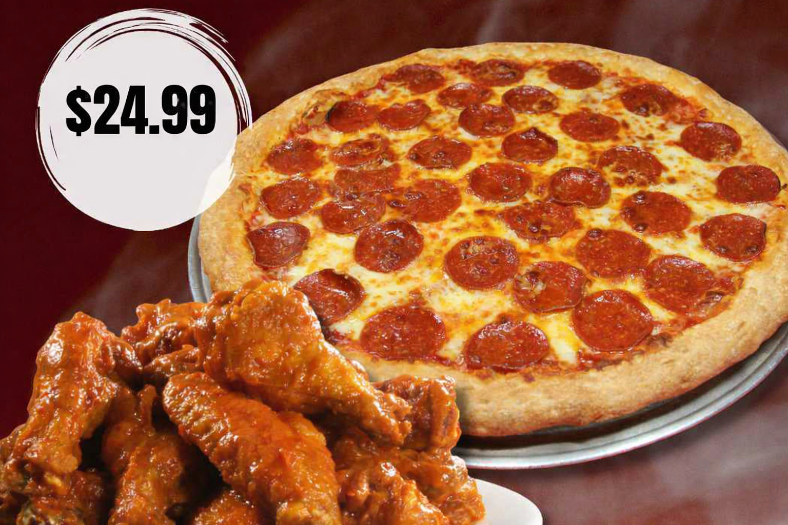 Special at Big Bite Pizza: Spicy wings and pepperoni pizza for $24.99