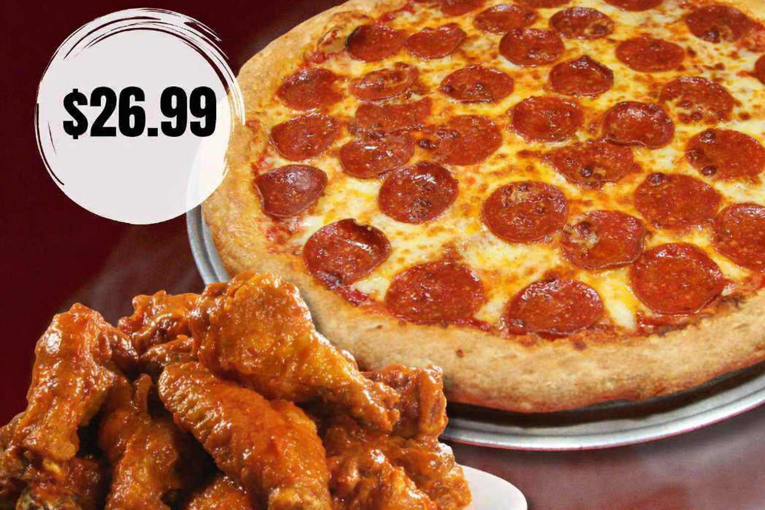 Special at Big Bite Pizza: Spicy wings and pepperoni pizza for $26.99