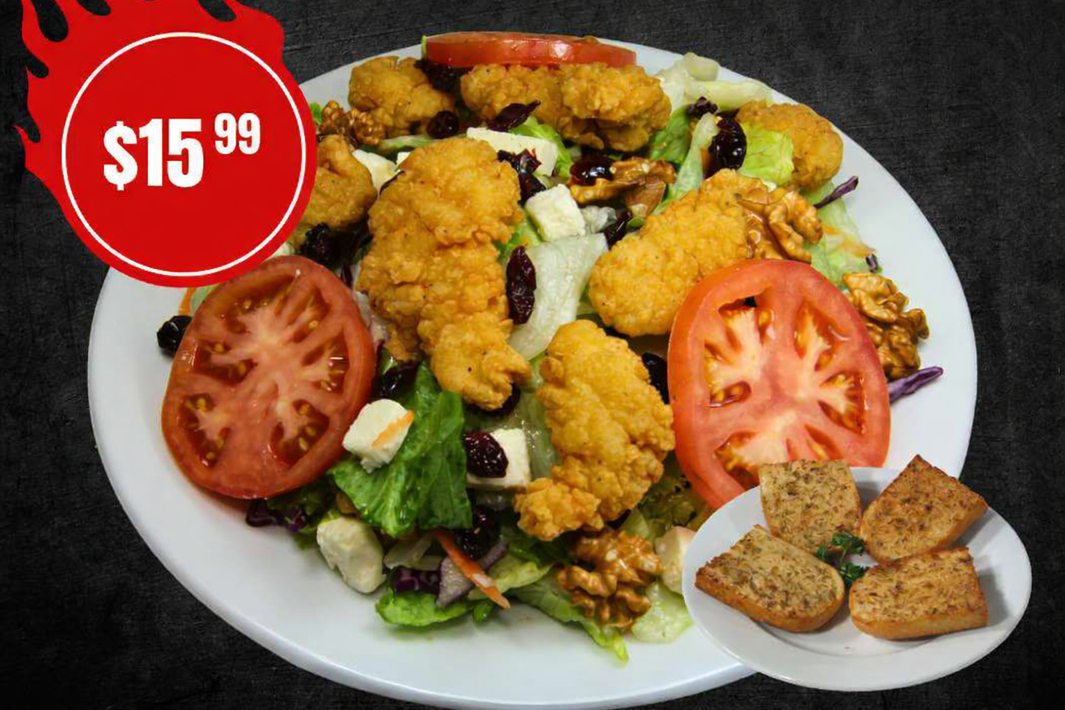 Chicken Cranbury salad with a side of garlic bread