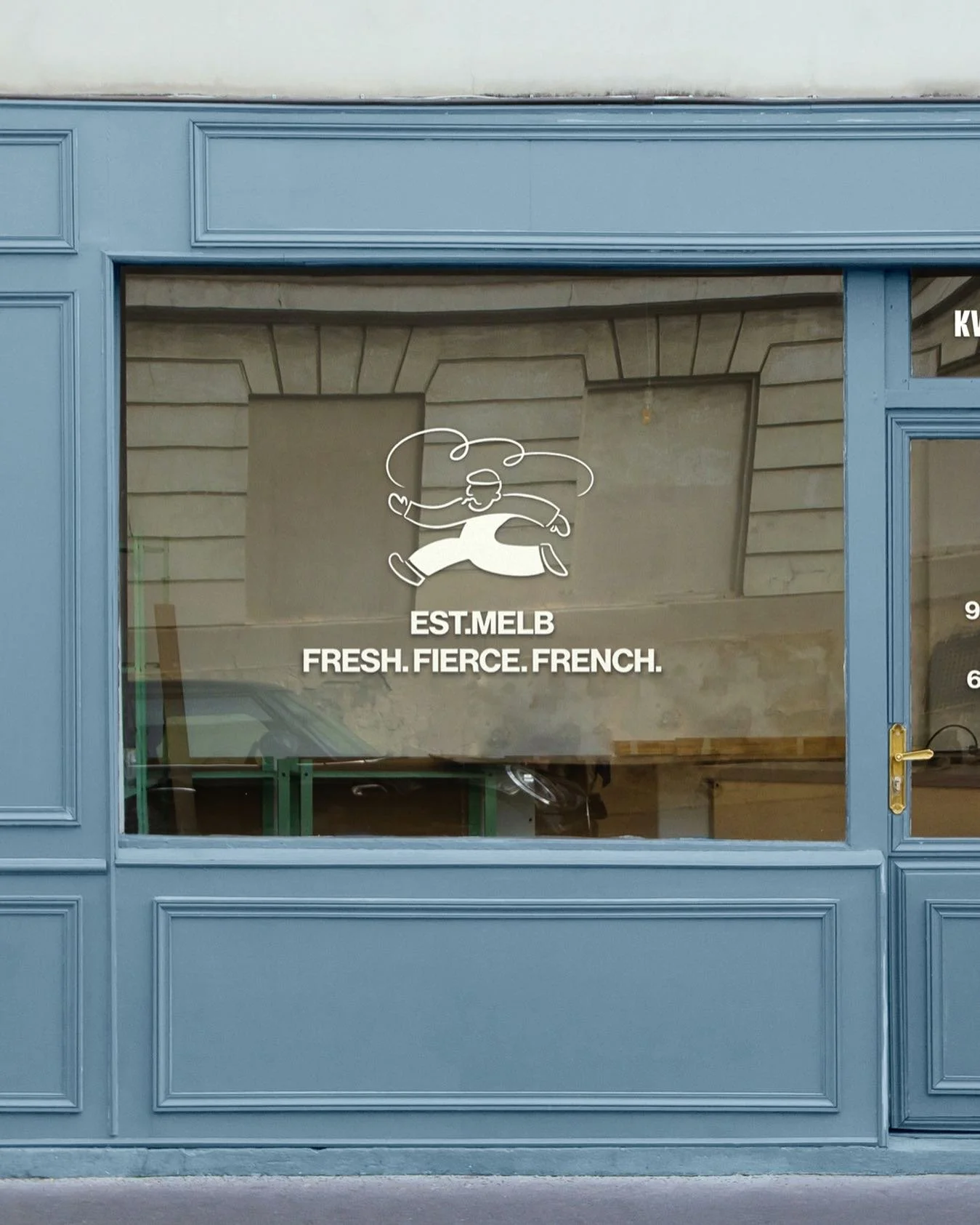 Before you&rsquo;ve even had a bite, the brand is already talking to you. That little character sprinting across the glass? He&rsquo;s not just running, he&rsquo;s setting the pace. And the tagline says it straight: Fresh. Fierce. French.

The blue f