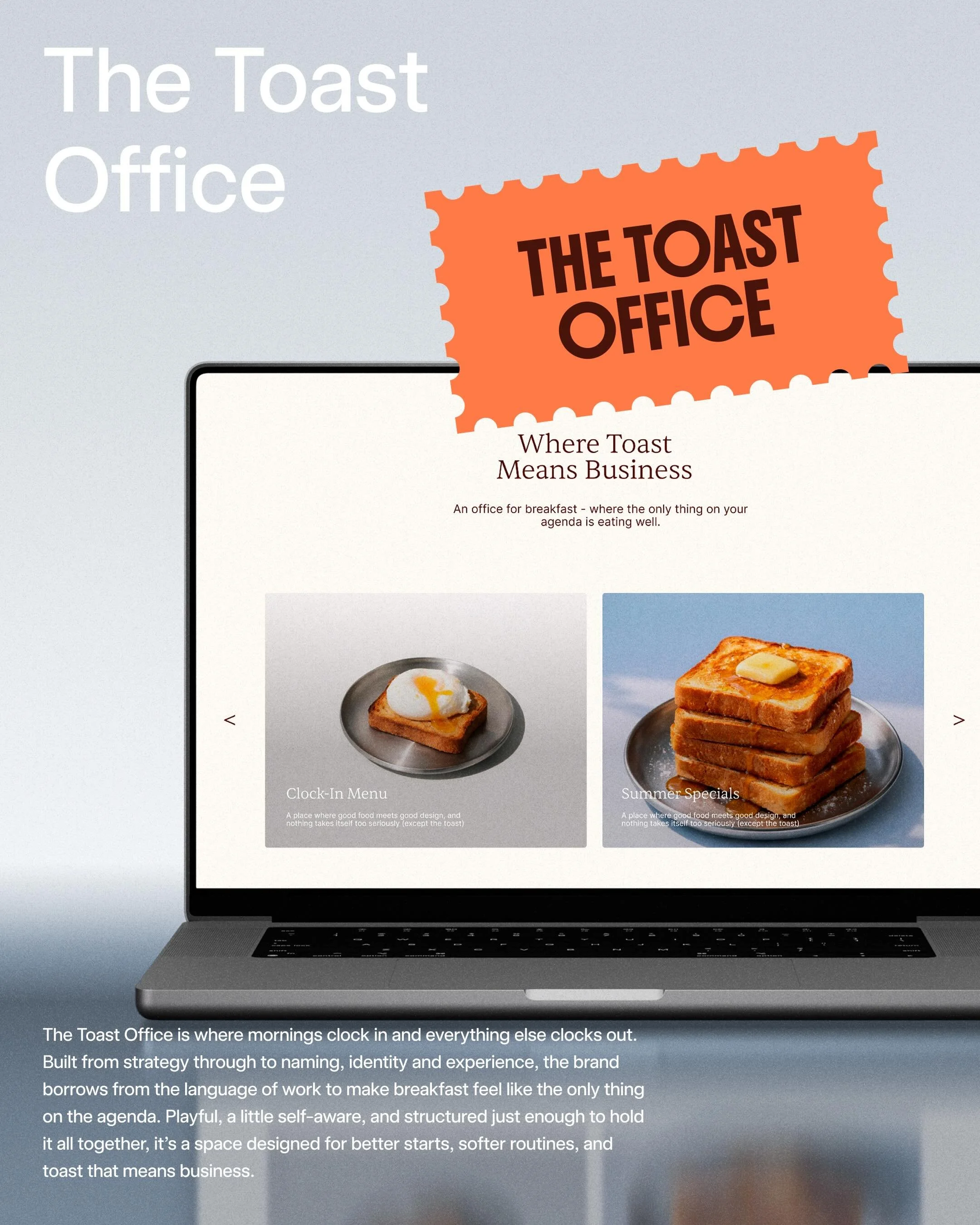 The illustrations we did for the The Toast Office were designed to bring a sense of movement and personality into the system, without overpowering it.

We introduced a simple, recurring character that moves through the brand like a routine. Walking, 