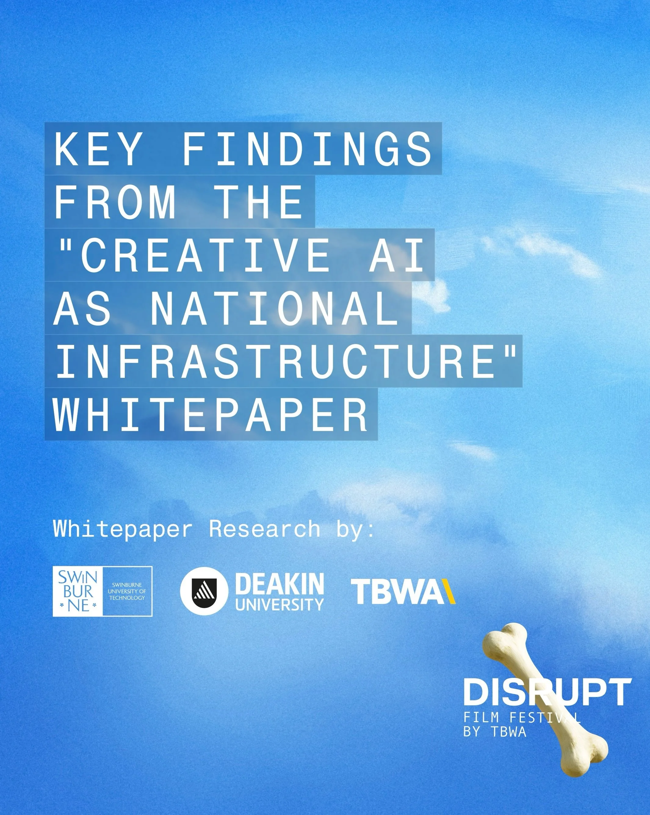 The Creative AI as National Infrastructure whitepaper from TBWA\Australia&rsquo;s DISRUPT AI Film Festival, in partnership with Deakin and Swinburne Universities, uncovers three critical insights for Australia&rsquo;s creative future.
&nbsp;
First, c