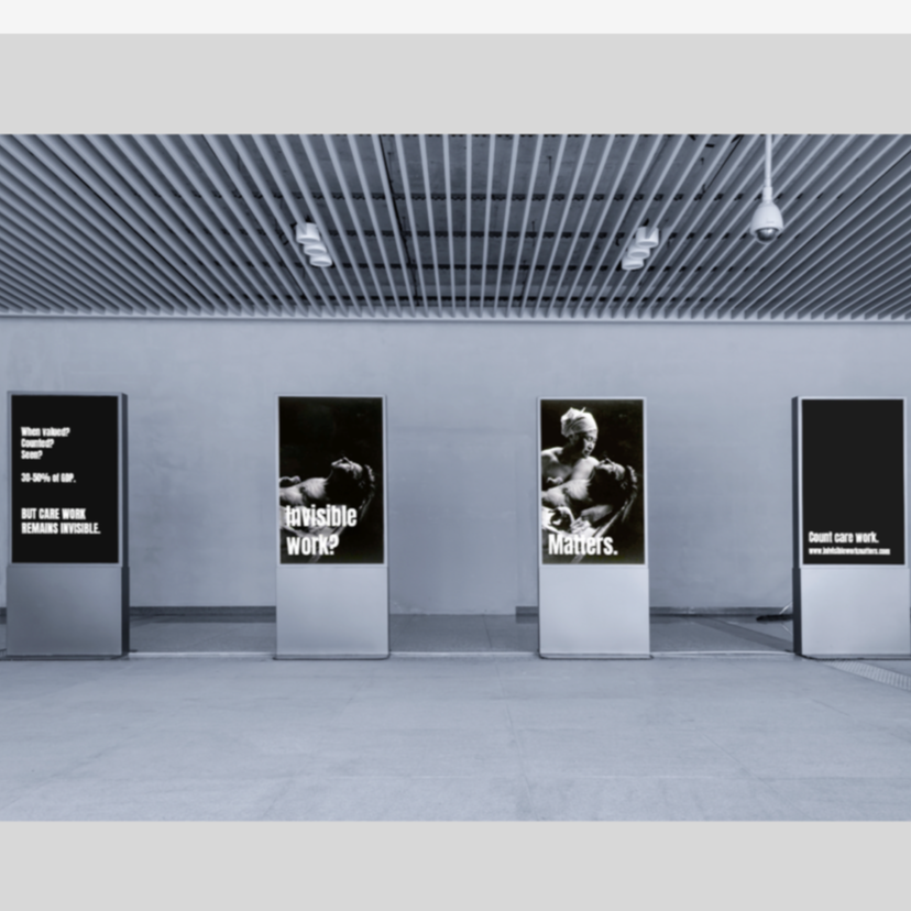 Care work is everywhere — except where economies choose to look.
This campaign uses AI-assisted erasure to remove caregivers from familiar scenes, making their absence impossible to ignore. The labor remains invisible; the workers do not.