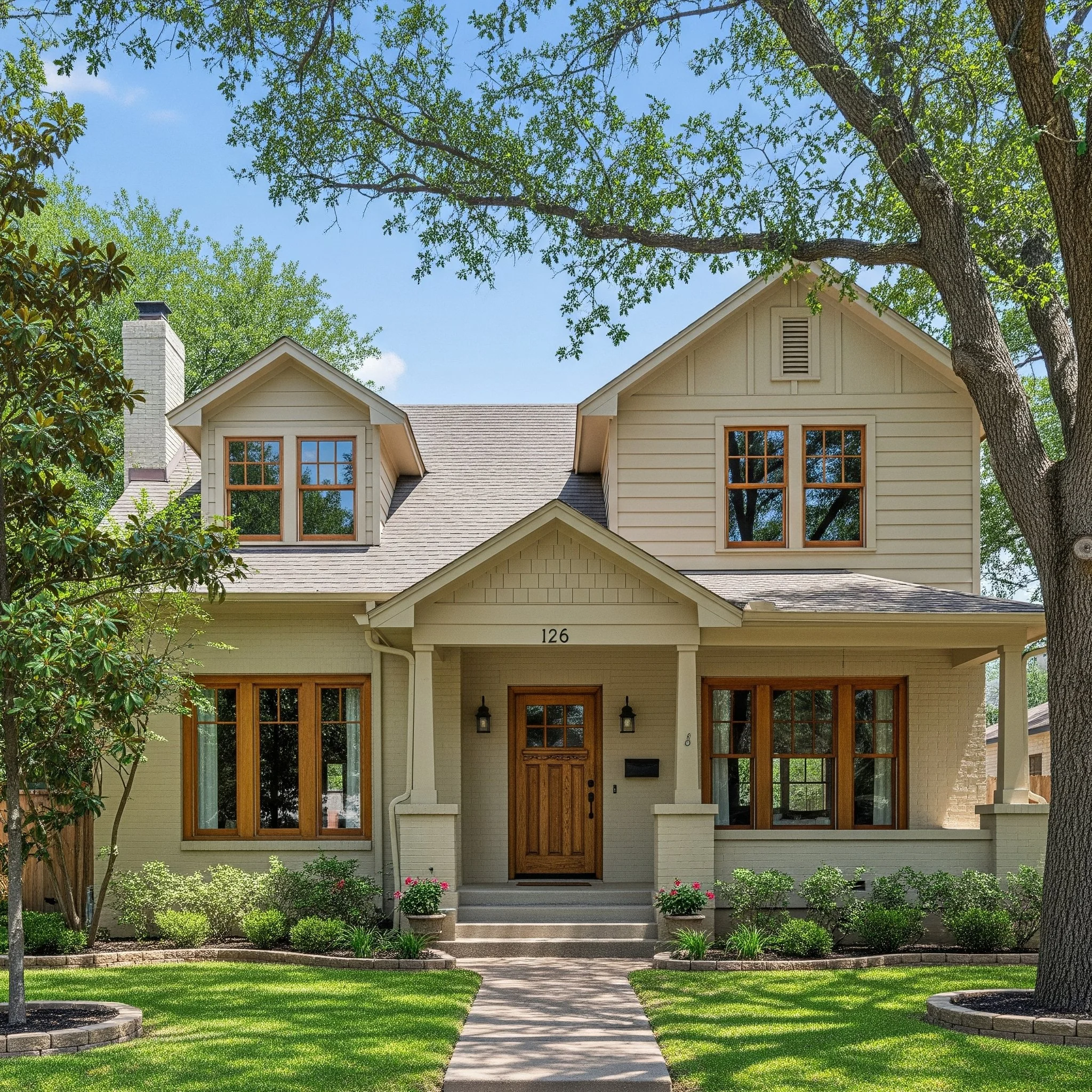 Modern custom wood front door on a luxury home in Austin, Texas