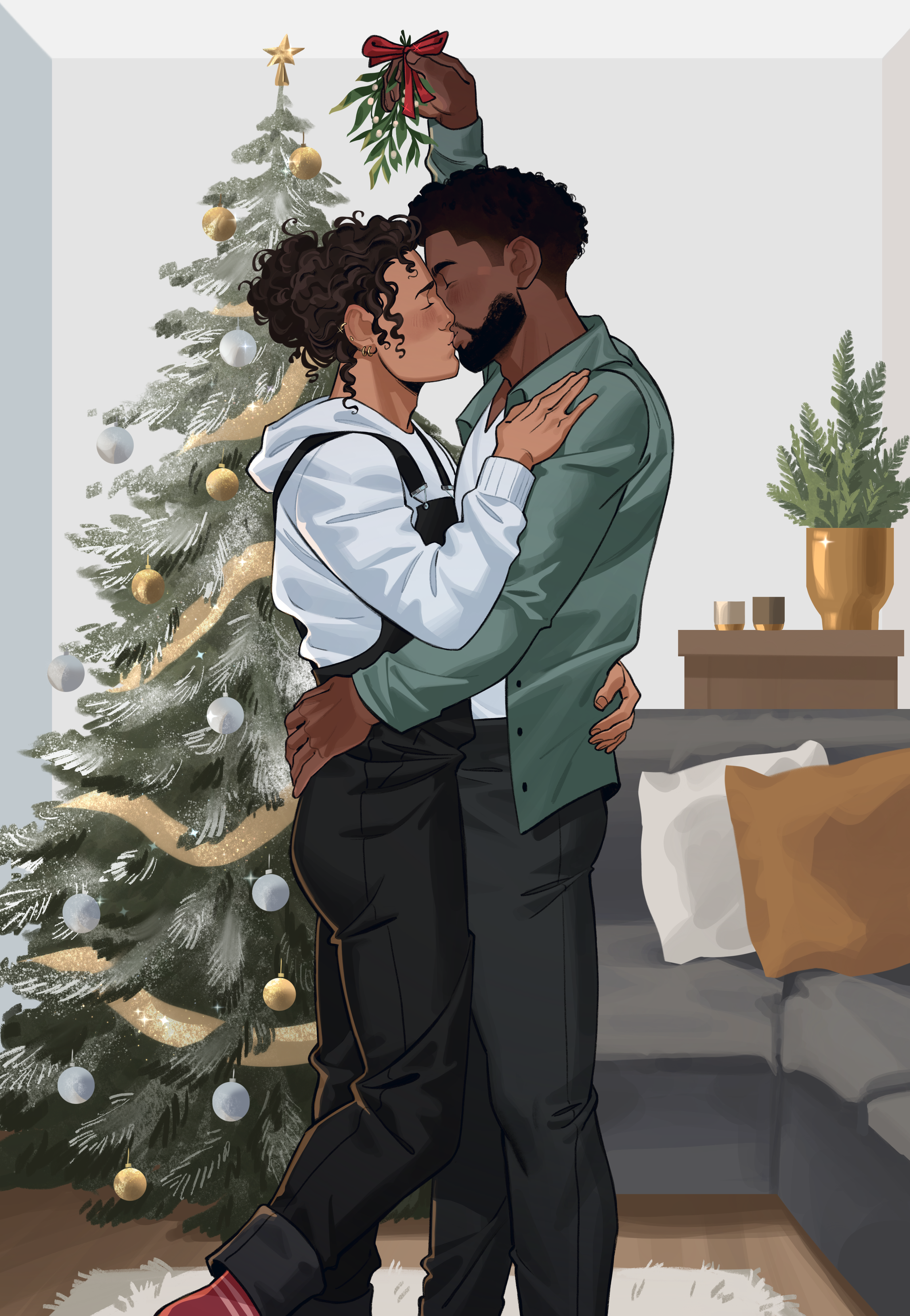 This scene is from Chapter 19 where Zeke is trying to cheer Hendrix up and they share a kiss under the mistletoe 💋 Artist Credit: Vita_Divata