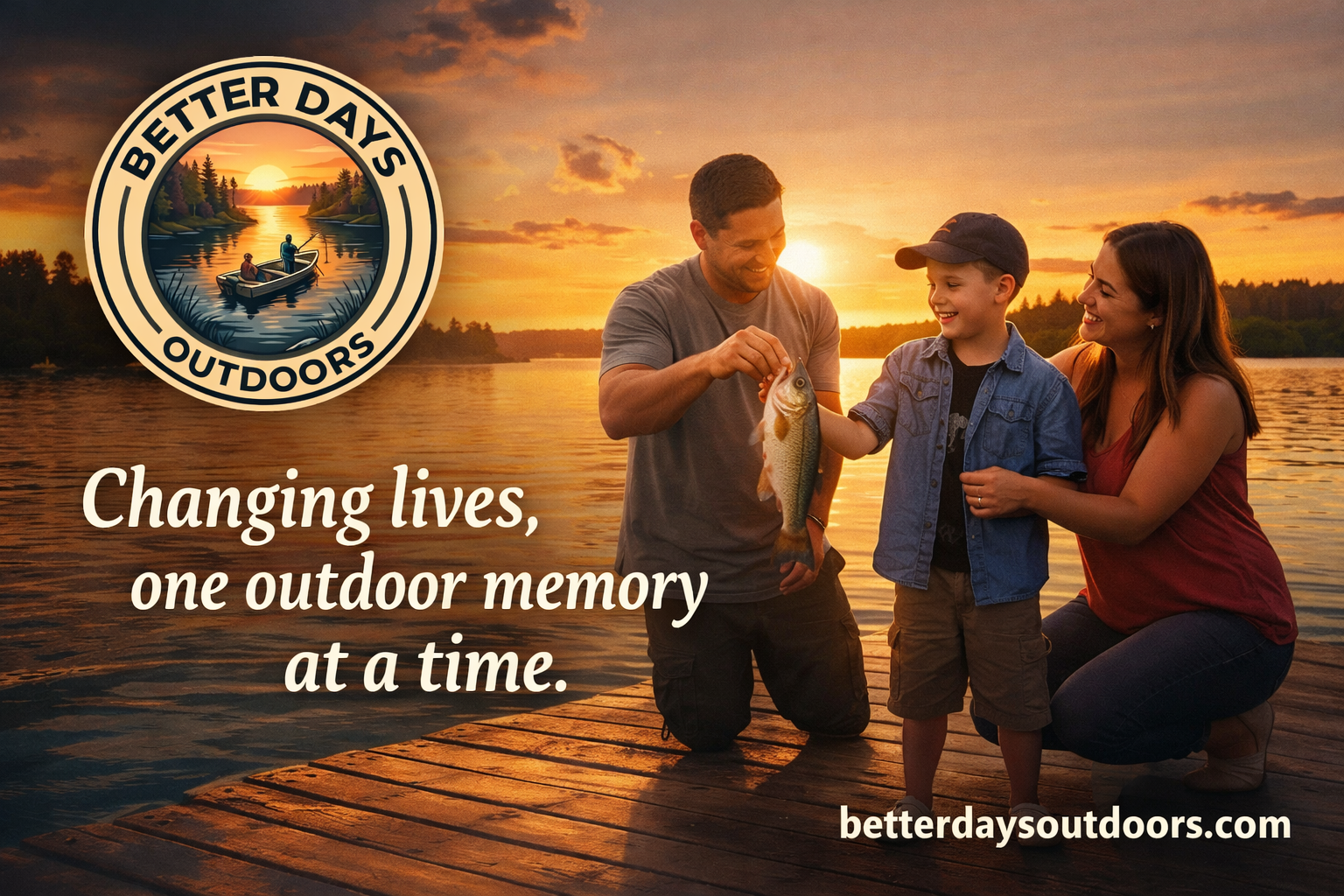 Family bonding at sunset by the lake