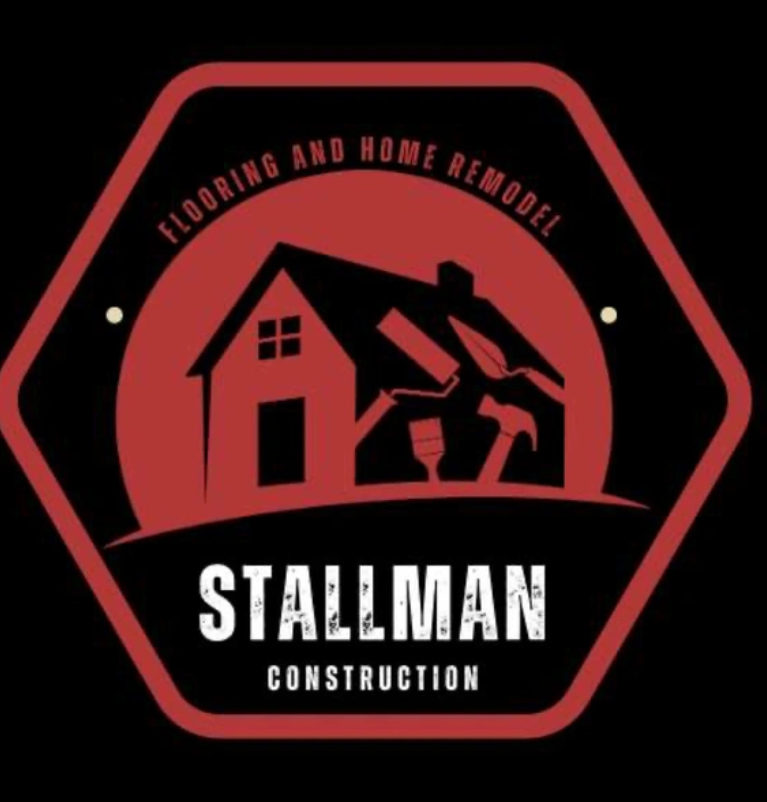 Logo for Stallman Construction with a house, tools, and text indicating flooring and home remodeling services.
