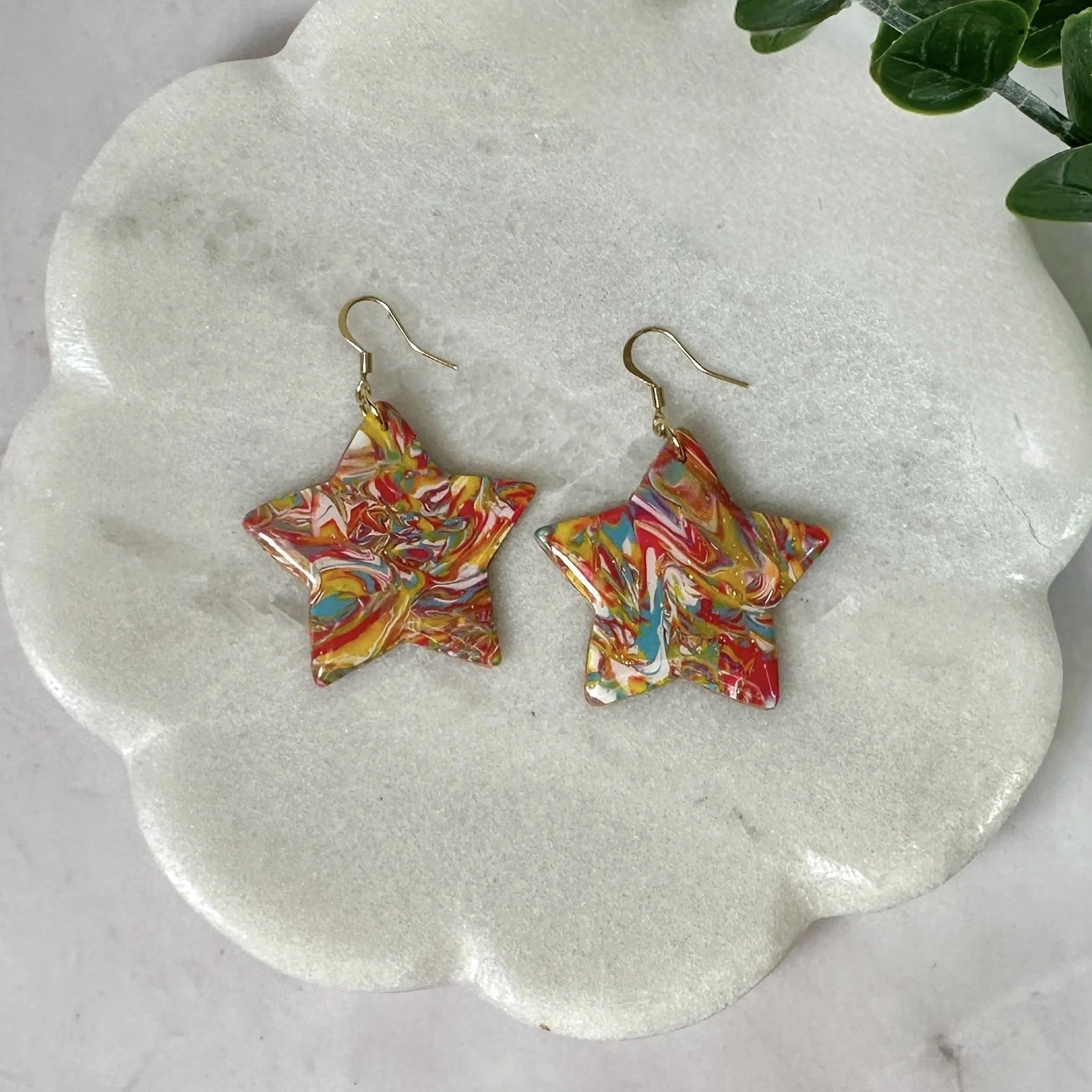 Rainbow Swirl Star Dangles