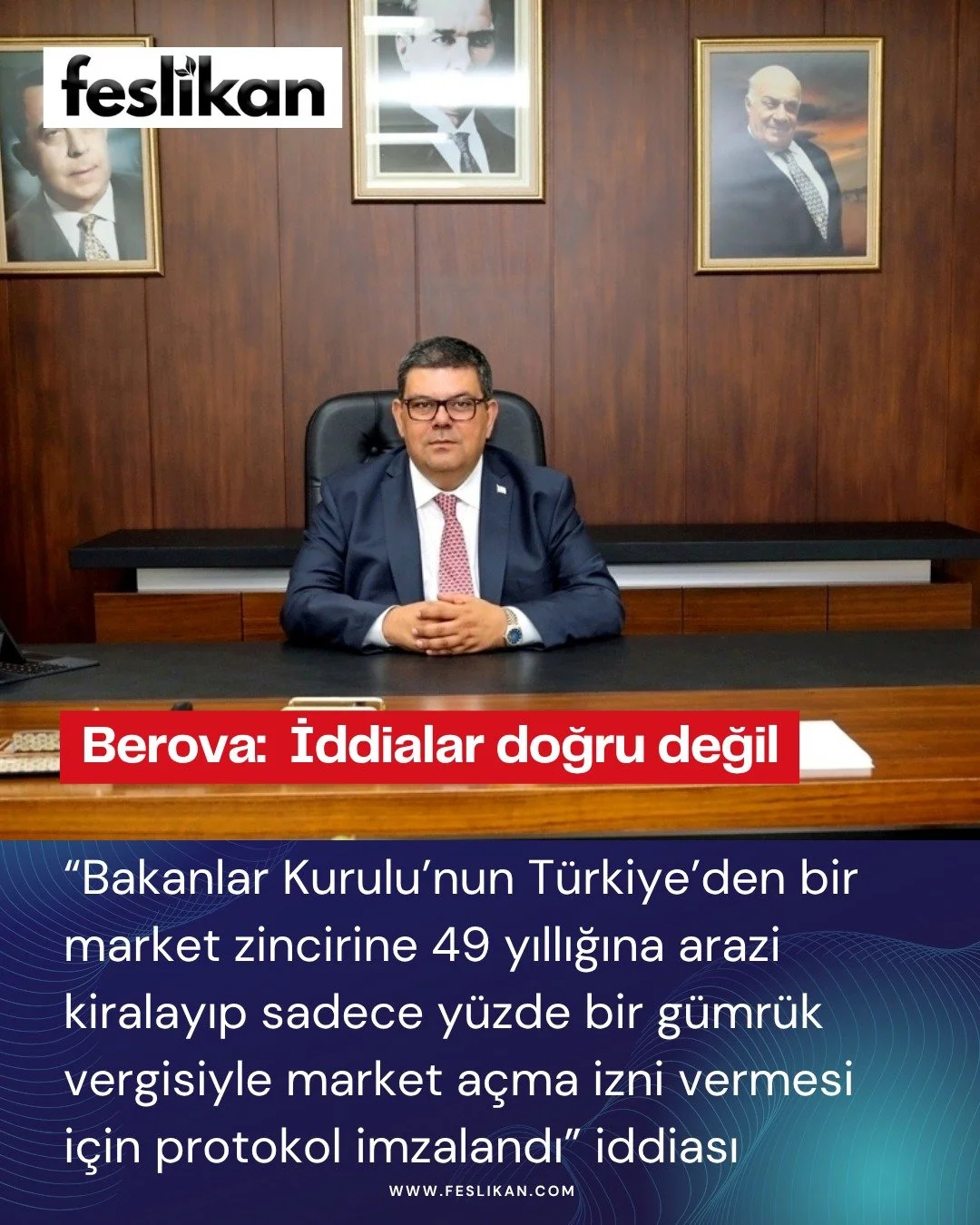 Maliye Bakanı &Ouml;zdemir Berova, son g&uuml;nlerde yerel basında yer alan &ldquo;Bakanlar Kurulu&rsquo;nun T&uuml;rkiye&rsquo;den bir market zincirine 49 yıllığına arazi kiralayıp sadece y&uuml;zde bir g&uuml;mr&uuml;k vergisiyle market a&ccedil;ma