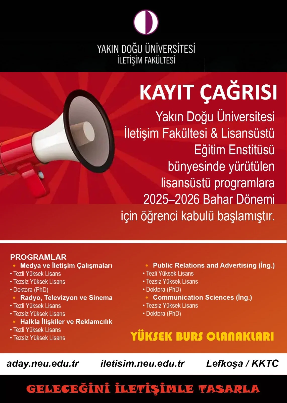 Yakın Doğu Üniversitesi İletişim Fakültesi’nden lisansüstü burs çağrısı