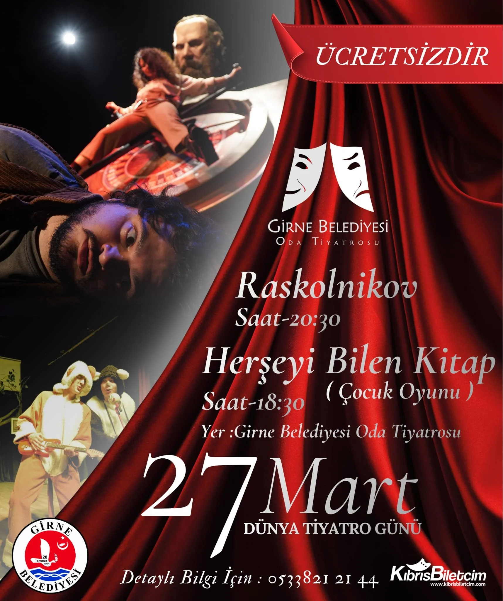 Girne Belediyesi Oda Tiyatrosu, 27 Mart Dünya Tiyatro Günü’nde iki oyun sahneleyecek