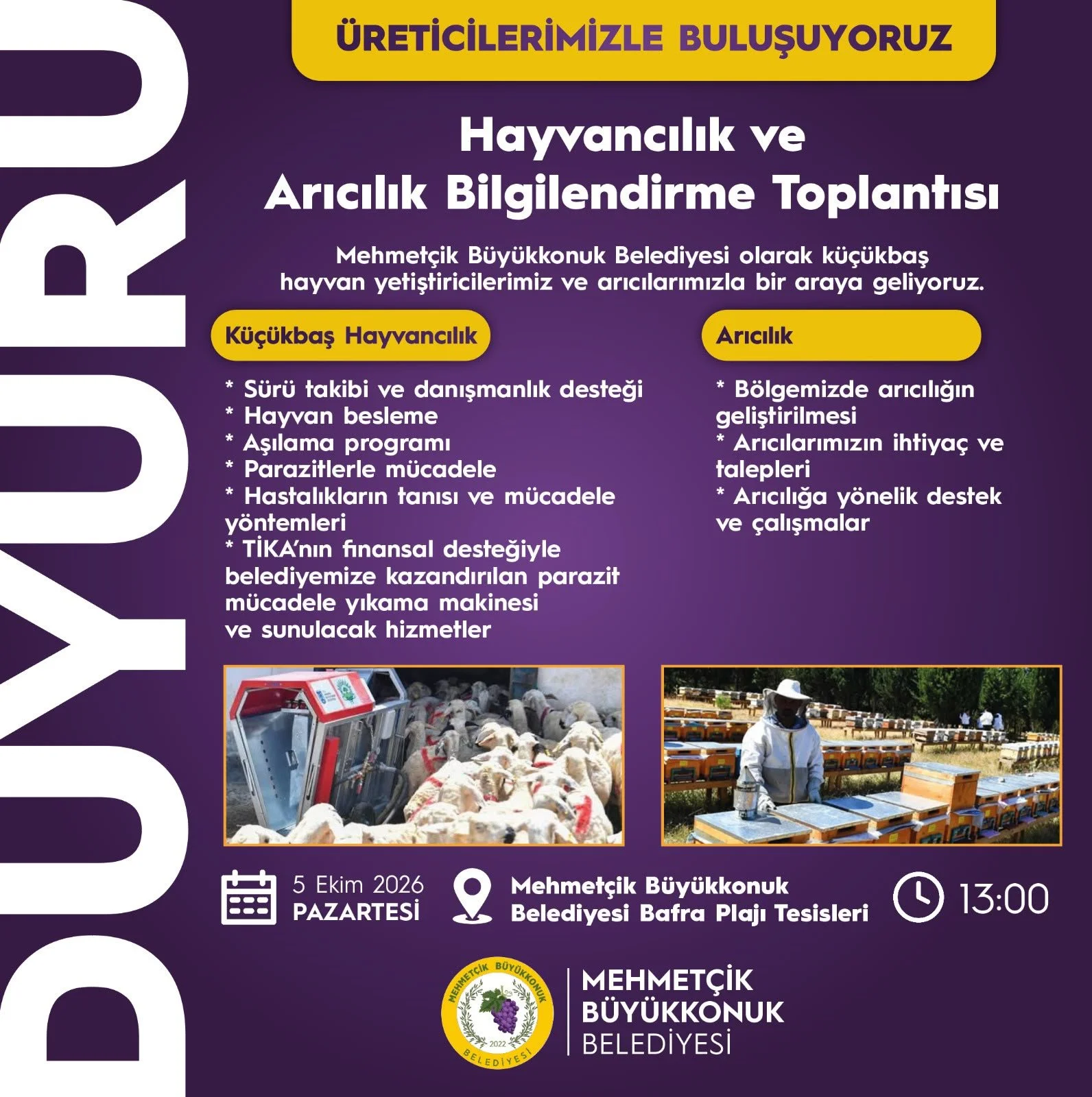 Hayvancılık ve Arıcılık Bilgilendirme Toplantısı yapılacak