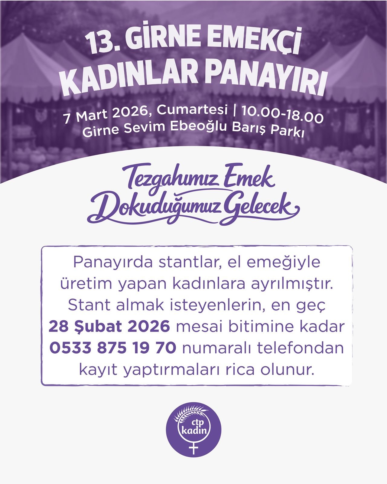 CTP Kadın Örgütü Girne İlçesi, “Emekçi Kadınlar Panayırı” düzenliyor