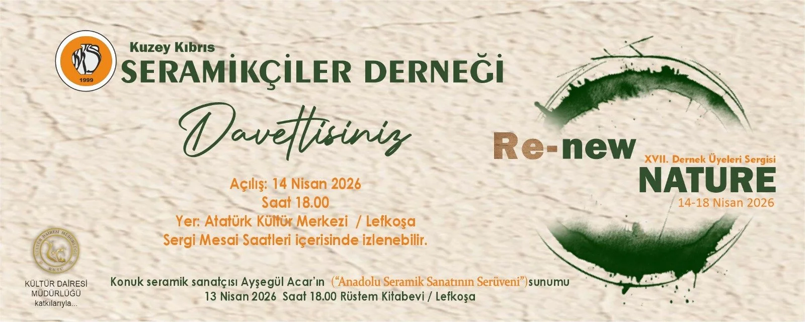 Kuzey Kıbrıs Seramikçiler Derneği’nin “Re-Nature” etkinlikleri 13-18 Nisan arası sanatseverlerle buluşacak