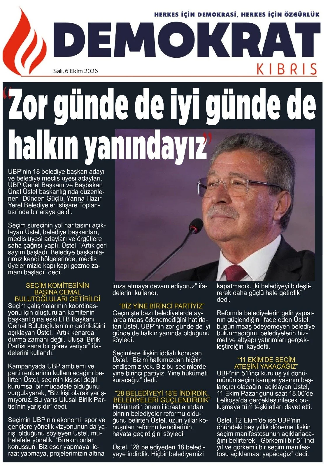 Demokrat Kıbrıs - 6 Ekim 2026