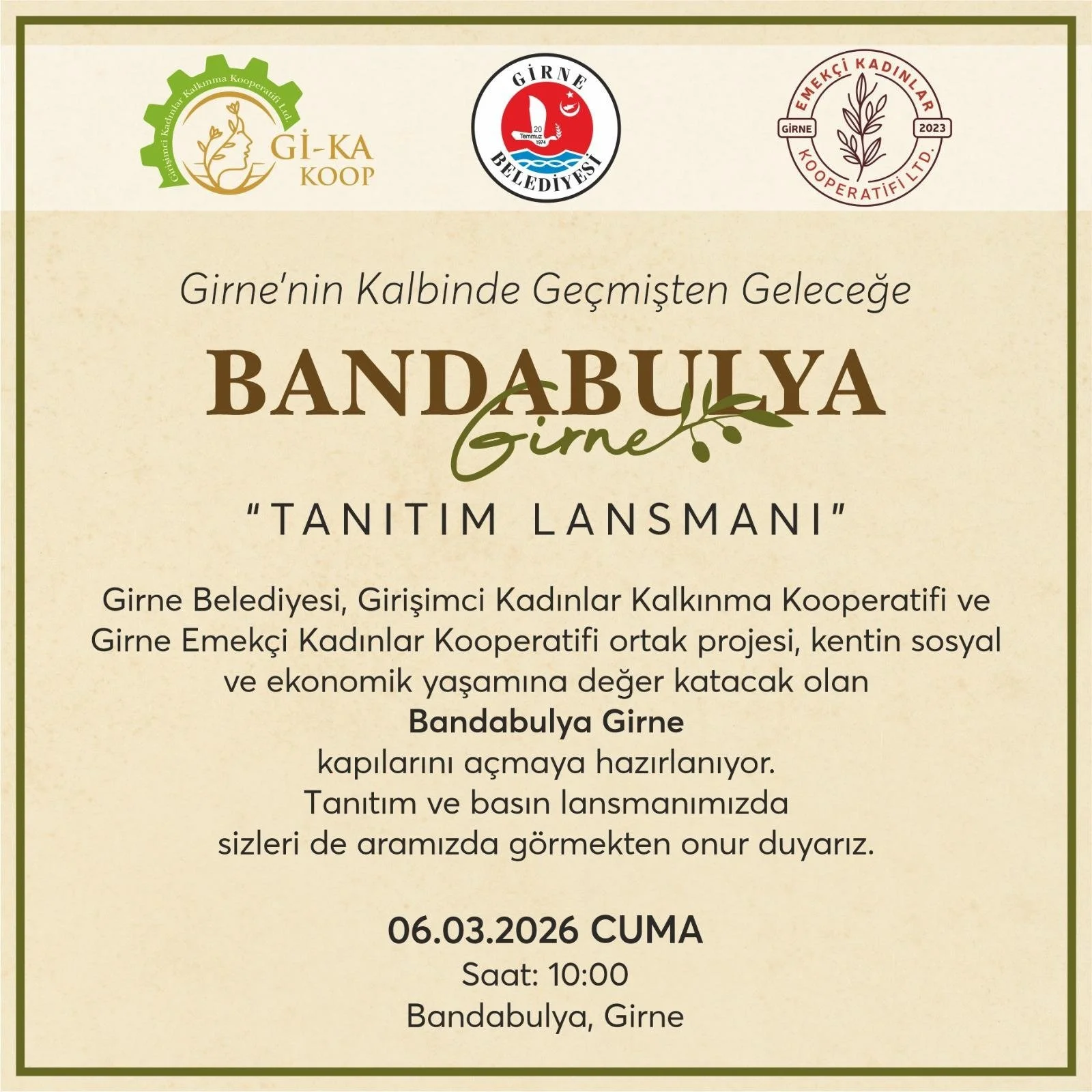 Bandabulya Girne Projesi cuma günü tanıtılacak