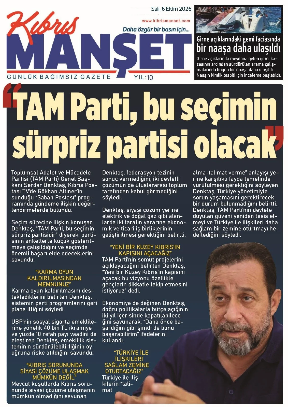 Kıbrıs Manşet - 6 Ekim 2026