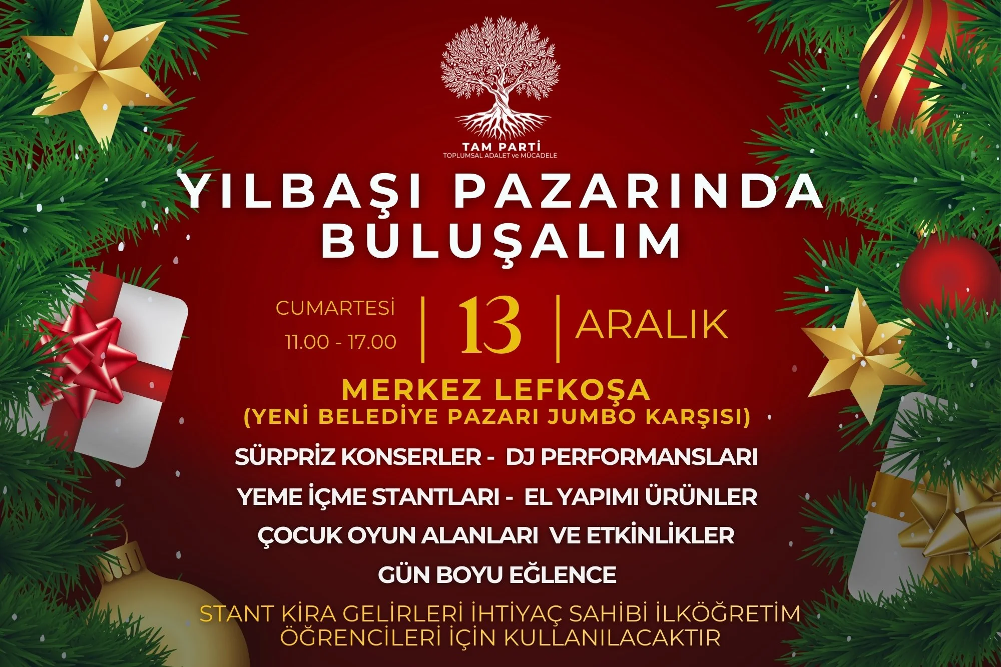 TAM Parti, cumartesi günü Merkez Lefkoşa’da Yılbaşı Dayanışma Pazarı düzenleyecek