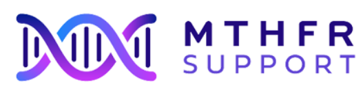 Logo with a stylized DNA double helix and the text 'MTHFR Support'.