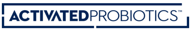 Activated Probiotics logo with text in navy blue and white