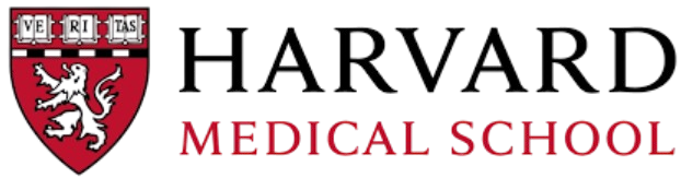 Harvard Medical School logo with a red and black shield and a lion emblem.