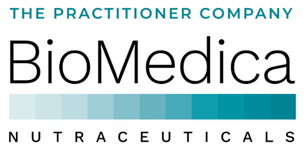 Logo for BioMedica Nutraceuticals with blue gradient design and text