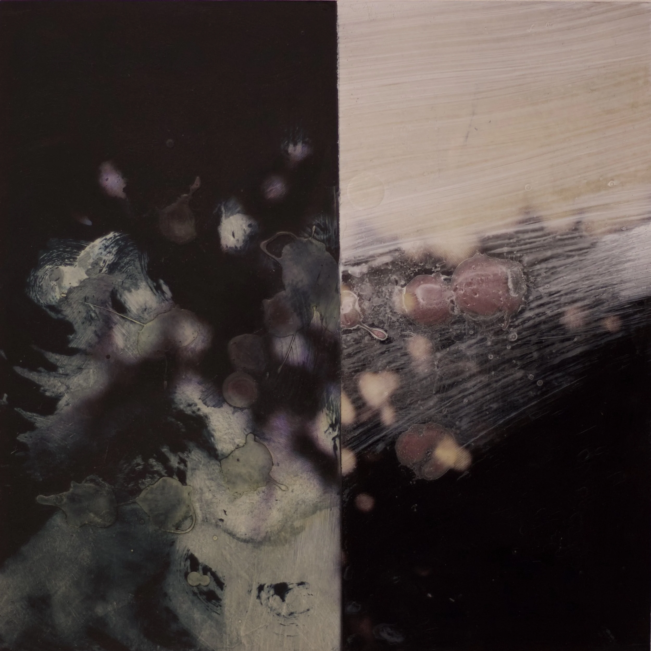 Untitled 2024, Acrylic on inkjet print on board, 25.5 x 25.5cm