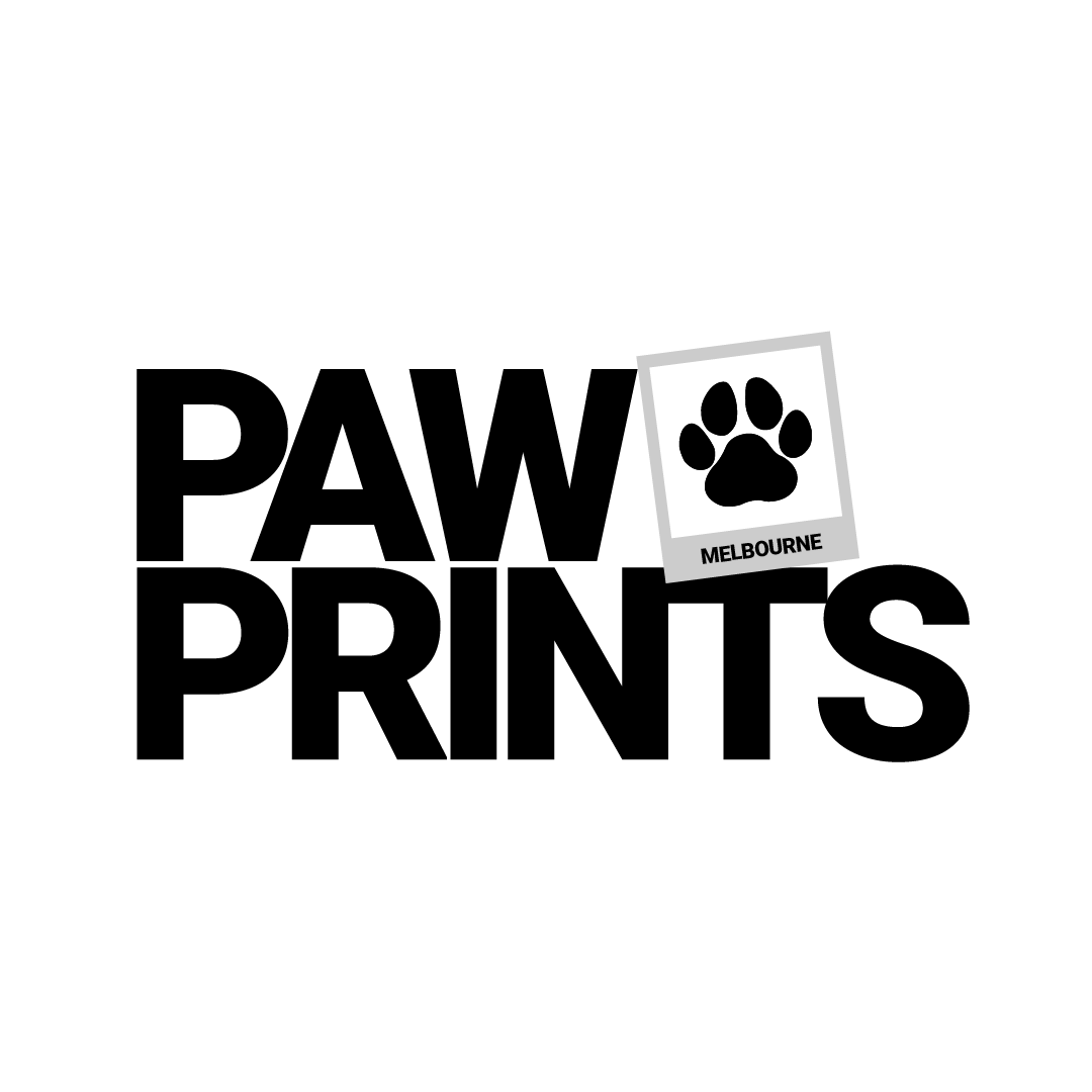 Map of Australia with a paw print and a label that says MELBOURNE.