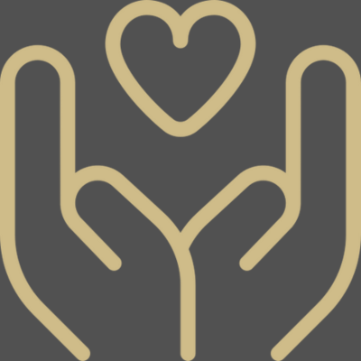 Illustration of two hands forming a heart shape with a smaller heart above them on a dark background.